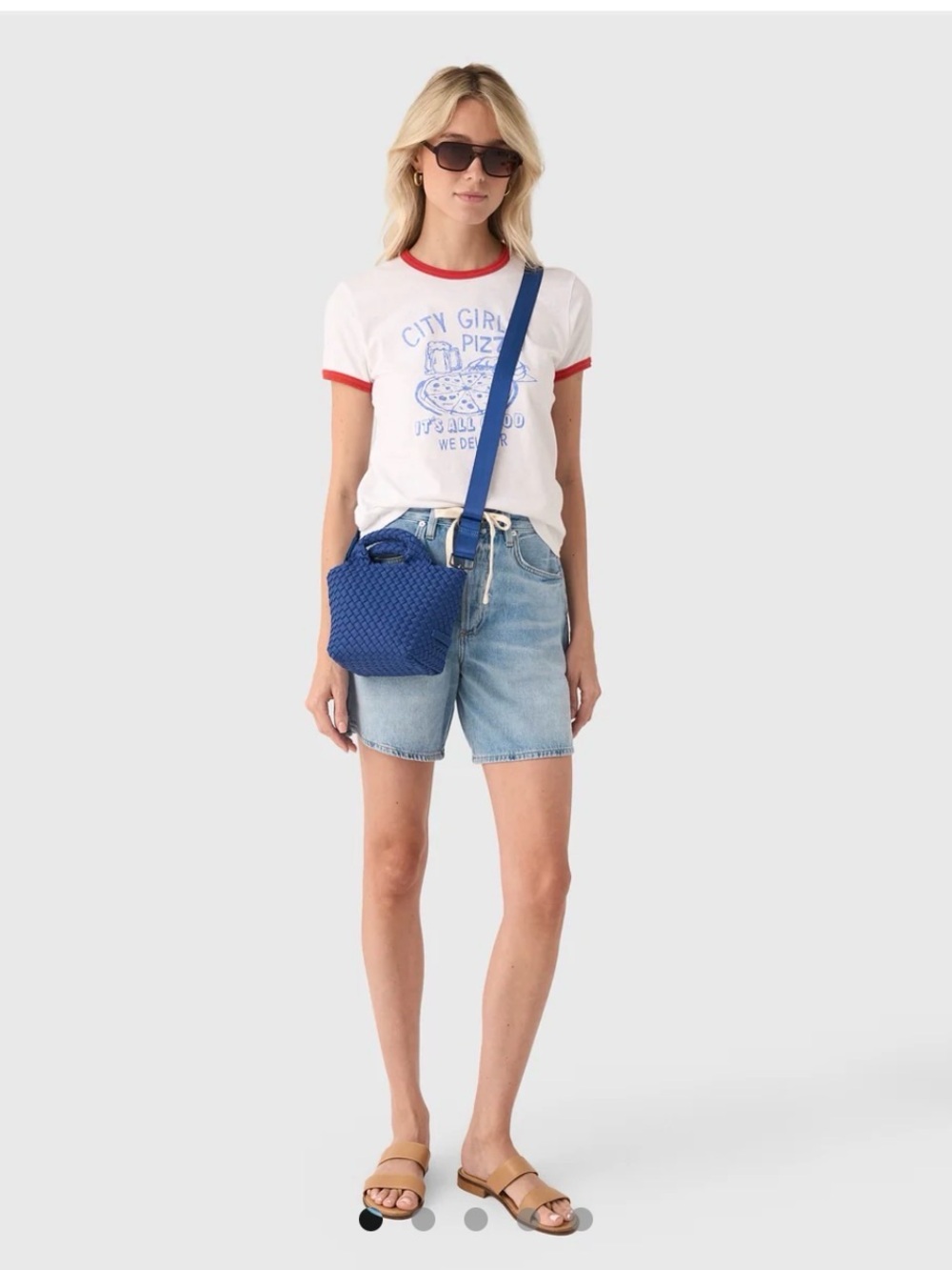 MOTHER White 'City Girl Pizza' The Lil’ Goodie Graphic Ringer Tee with Red Trim - Picture 3 of 7